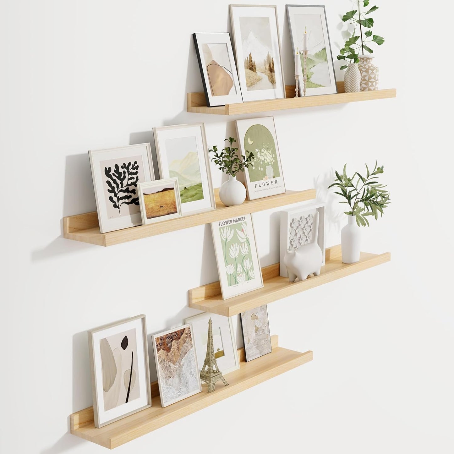 ShelfLoft 5.12 Inch Deep Picture Ledge Shelf Paulownia Wood Wall Floating Shelves with Lip for Nursery Books