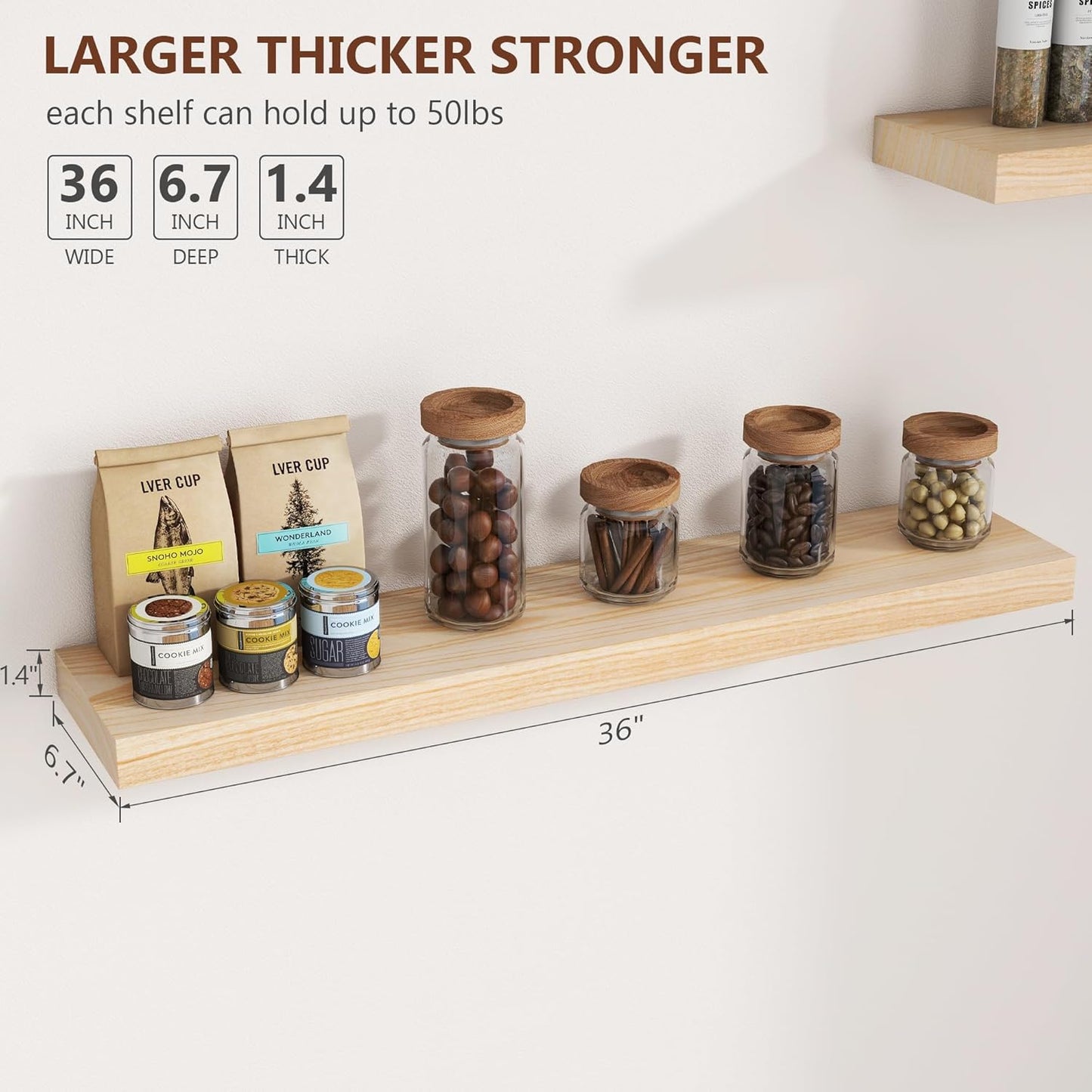 ShelfLoft 6.7"D x 1.4"H Natural Paulownia Wood Wall Display Decor Floating Shelves