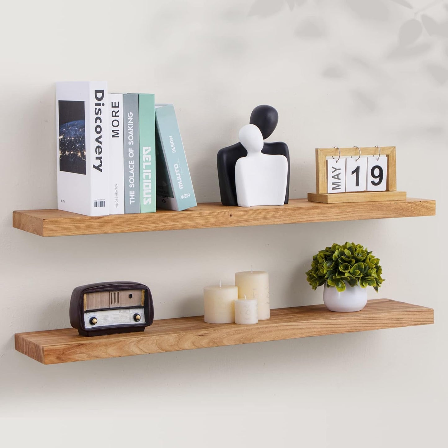 ShelfLoft 8 Inch Deep Rustic Solid Elm Wood Wall Shelves for Storage