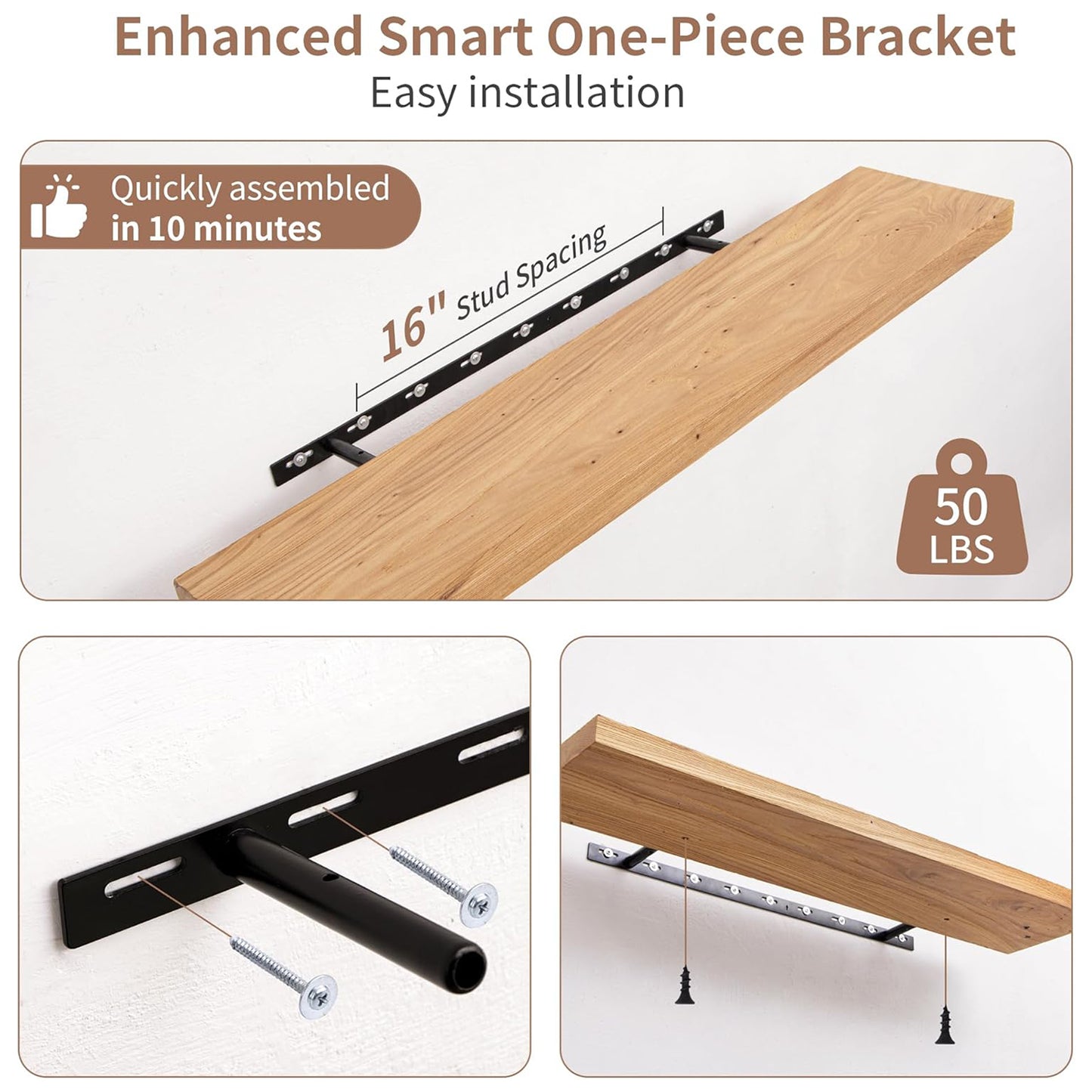 ShelfLoft 36"W x 8"D Rustic Solid Elm Wood Wall Shelves for Storage, Natural-2 Pack