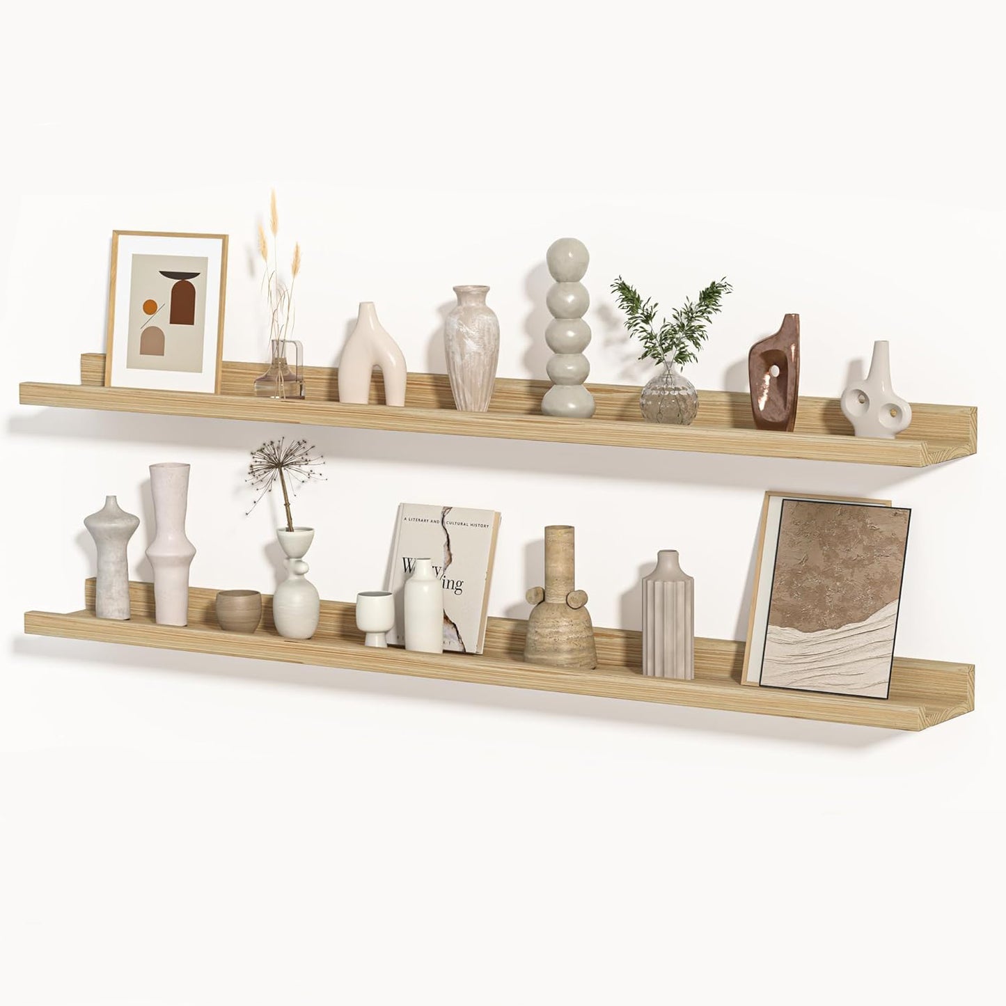 Shelfloft 4.7 Inch Deep Picture Ledge Shelf Rustic Fir Hardwood Floating Wall Shelves with Lip