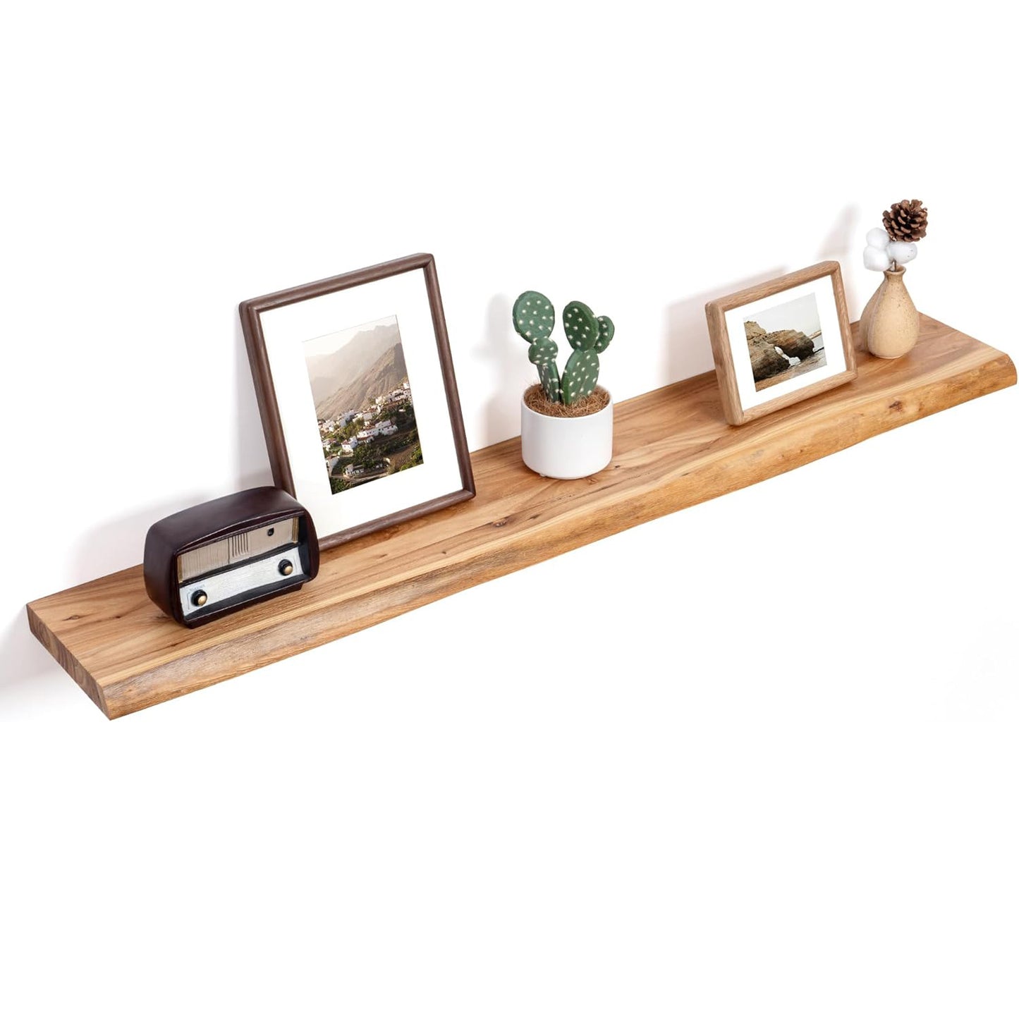 ShelfLoft 8"D x 1.5"H 60lbs Natural Solid Elm Wood Floating Shelves