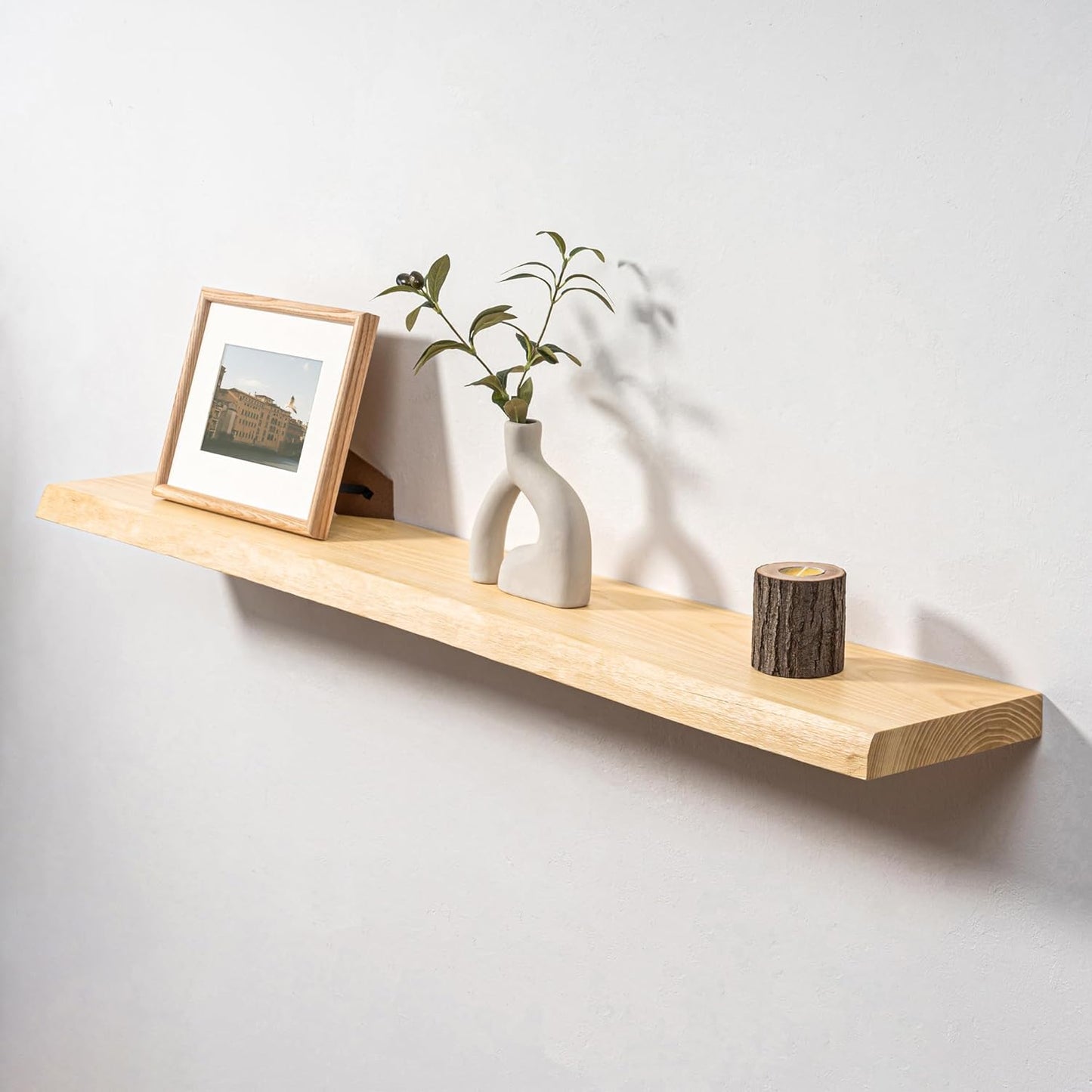 ShelfLoft 7.8 Inch Deep USA-Sourced Ash Wood Wall Shelf Live Edge Floating Shelves