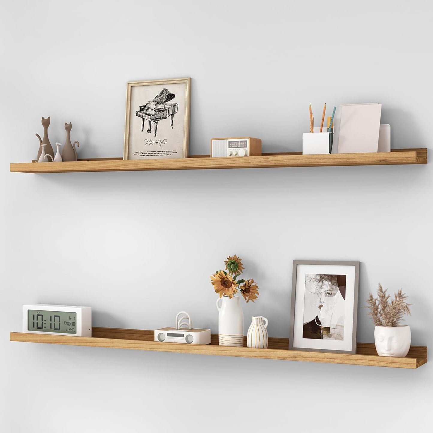 ShelfLoft 4.7"D x 1.5"H Natural Picture Ledge Shelf Elm Wood Floating Shelves for Wall, Set of 2