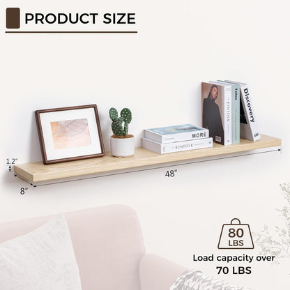 ShelfLoft 48" Wide x 8" Deep Rustic American Ash Wood Floating Shelves, 1 Pack