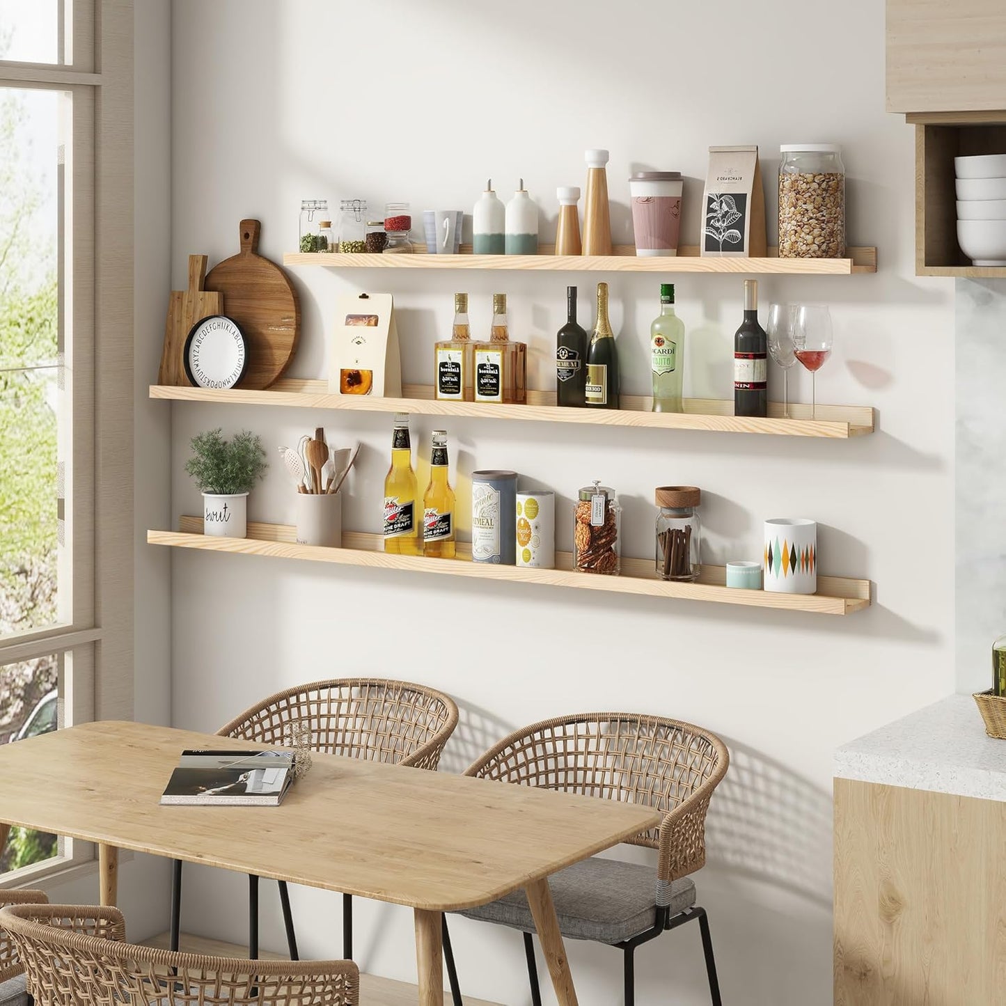 ShelfLoft 48"W x 5"D Natural Pine Wood Picture Ledge Shelf Nursery Bookshelf for Kids' Room, 2 Pack