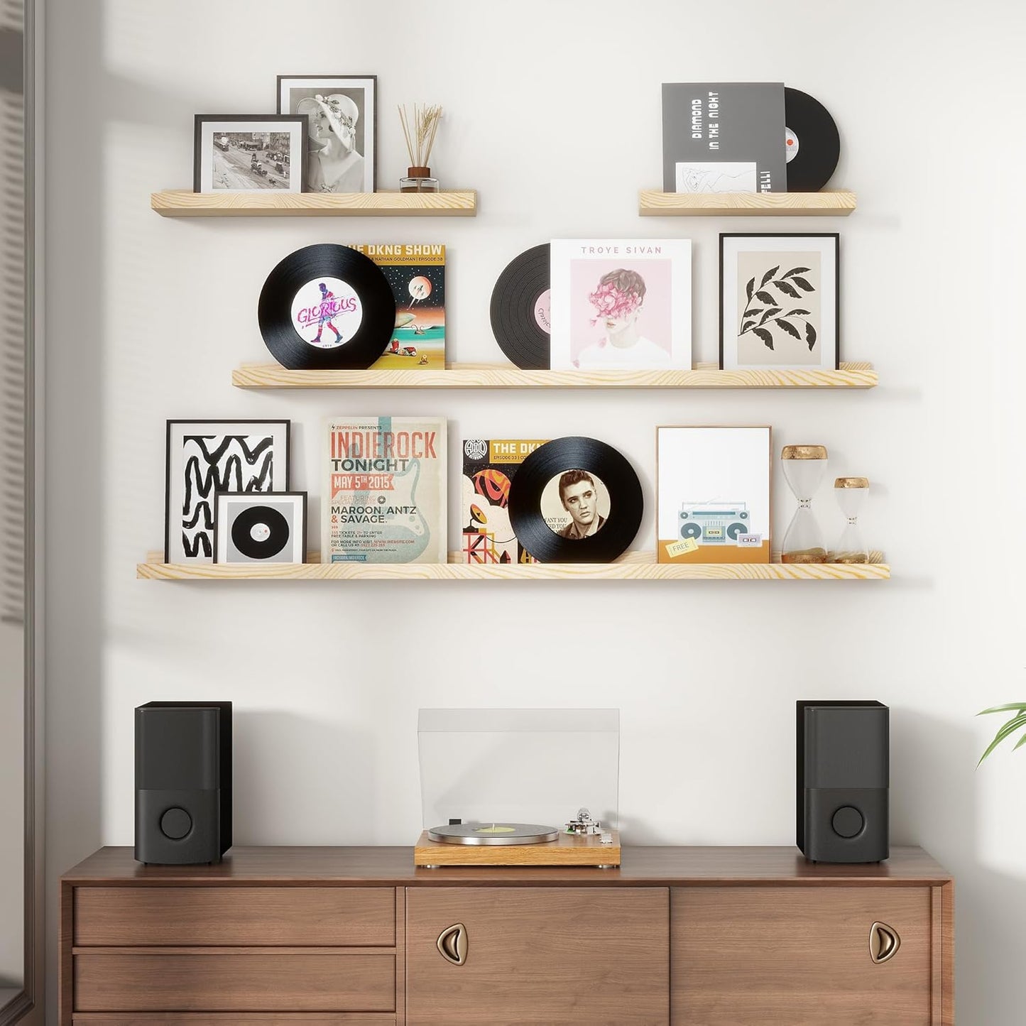 ShelfLoft 48" Wide x 5.5" Deep Pine Wood Picture Ledge Shelf Wall Shelves with Lip, 3 Pack