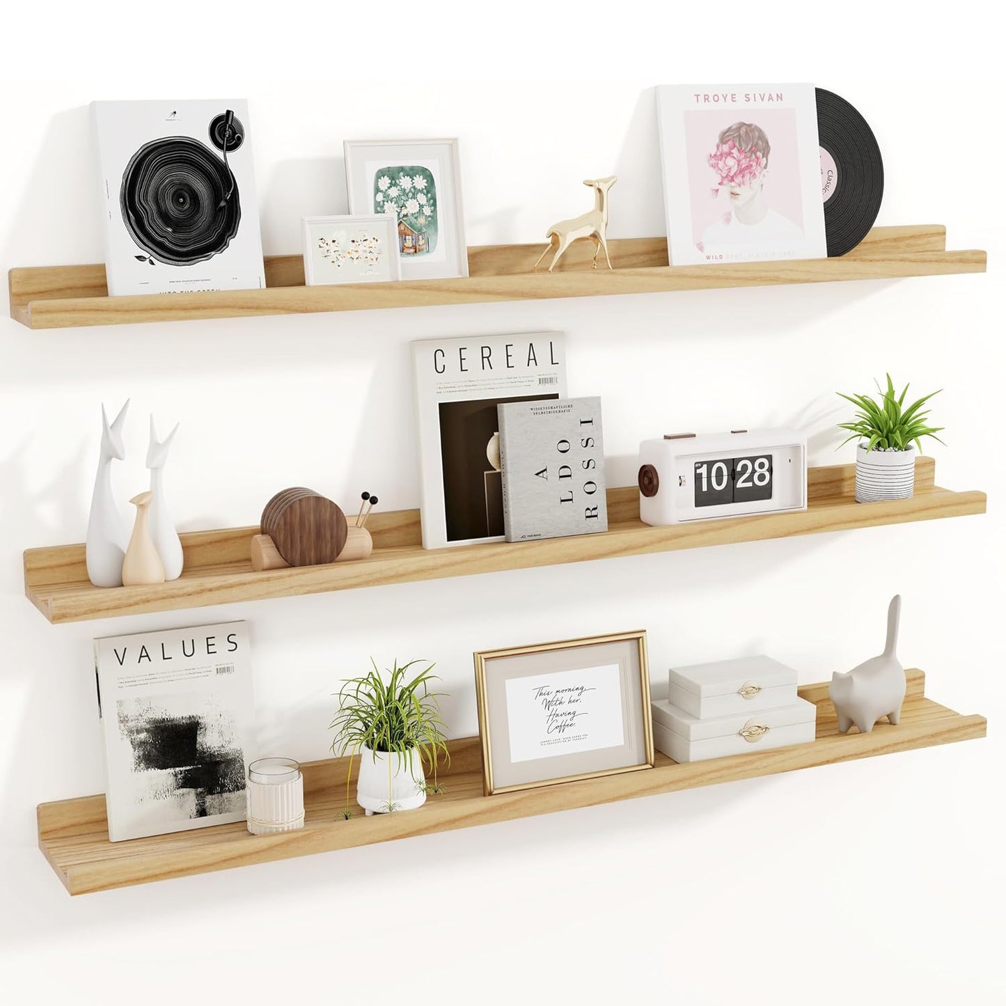 ShelfLoft 5.5"D x 1.9"H Natural 60lbs Picture Ledge Shelf Wood Floating Shelves