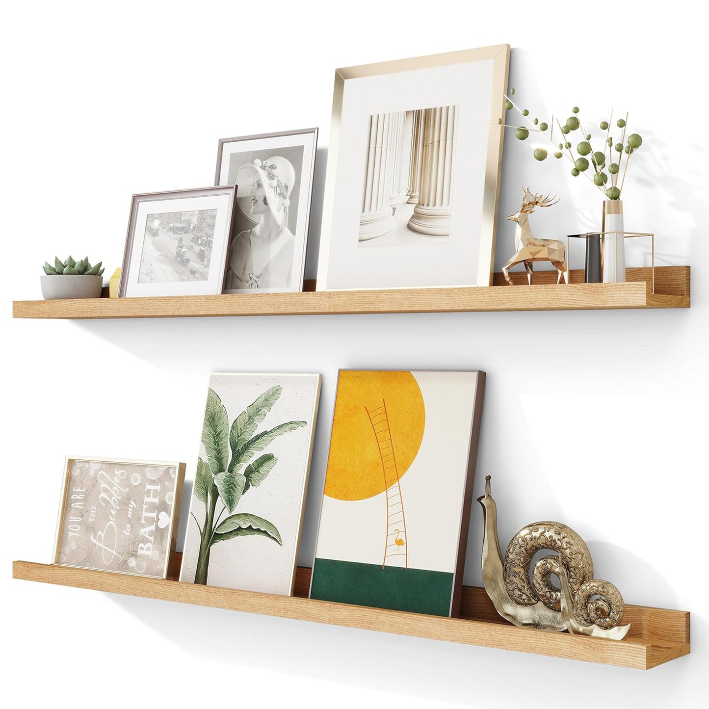 ShelfLoft 4.7 Inch Deep Solid Ash Wood Picture Ledge Floating Shelves, Set of 2