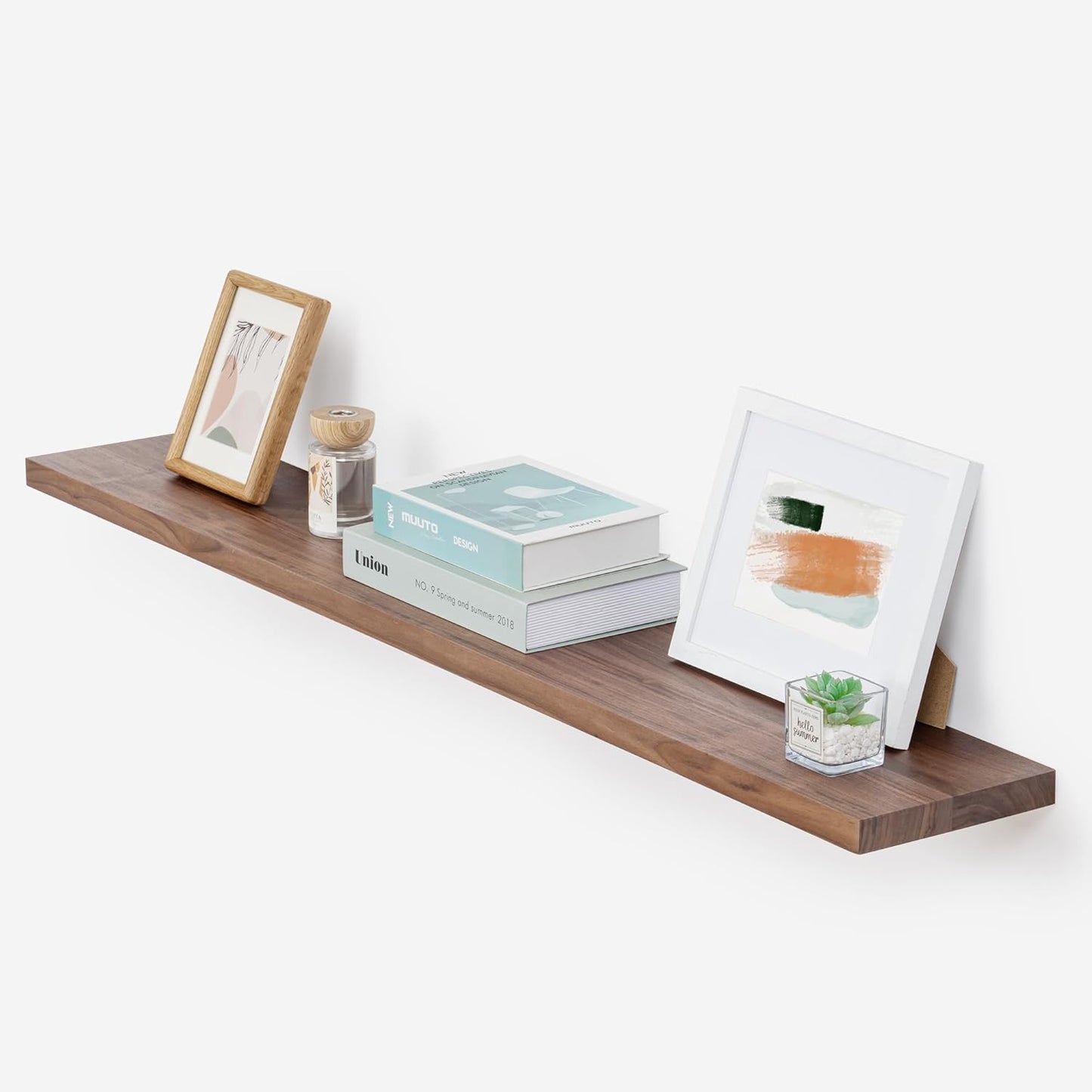 ShelfLoft 8"D x 1.2"H Natural Solid Walnut Wood Floating Shelves, Set of 2