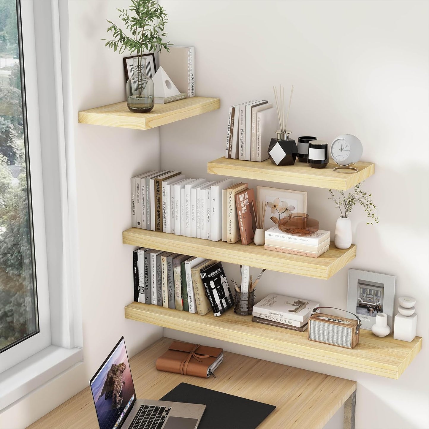 ShelfLoft 9.3 Inch Deep Rustic Farmhouse Fireplace Mantel Paulownia Wood Floating Shelves