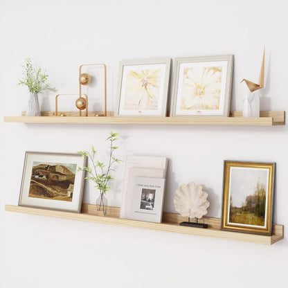 ShelfLoft 5.1 Inch Deep Picture Ledge Shelf Pine Wood Floating Shelves,Set of 2