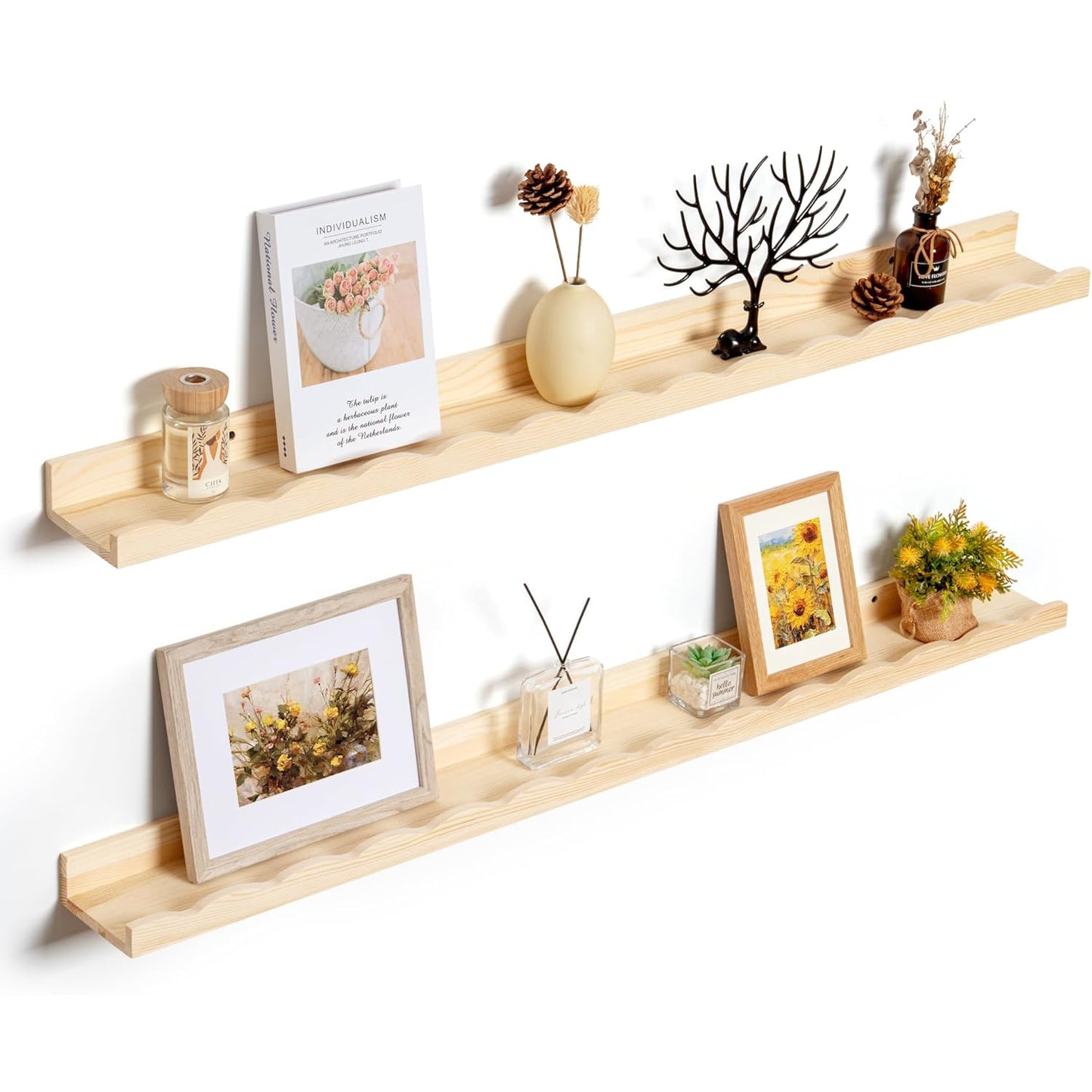 ShelfLoft 5 Inch Deep Picture Ledge Shelf Pine Wood Nursery Book Shelves for Kids Room