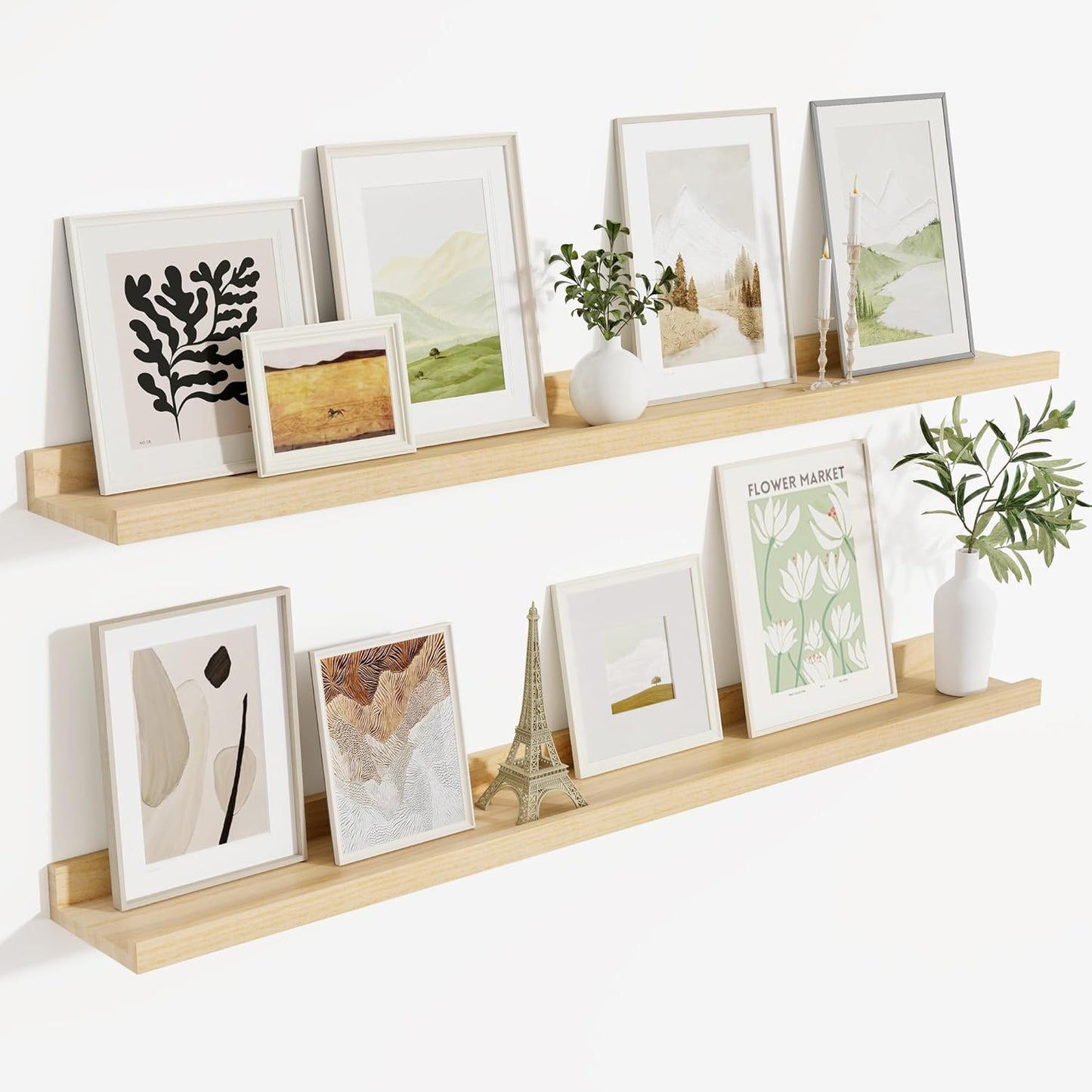 ShelfLoft 5.12 Inch Deep Picture Ledge Shelf Paulownia Wood Wall Floating Shelves with Lip for Nursery Books