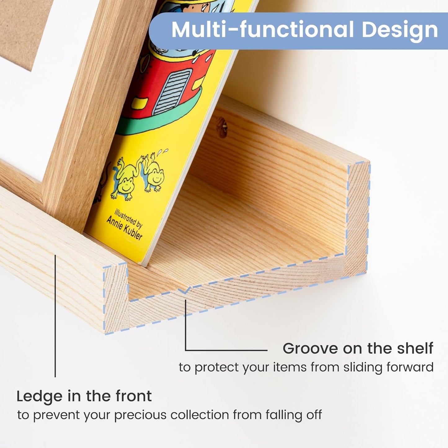 ShelfLoft 48"W x 5.5"D Natural Pine Wood Picture Ledge Shelf Nursery Bookshelf for Kids' Room, 3 Pack