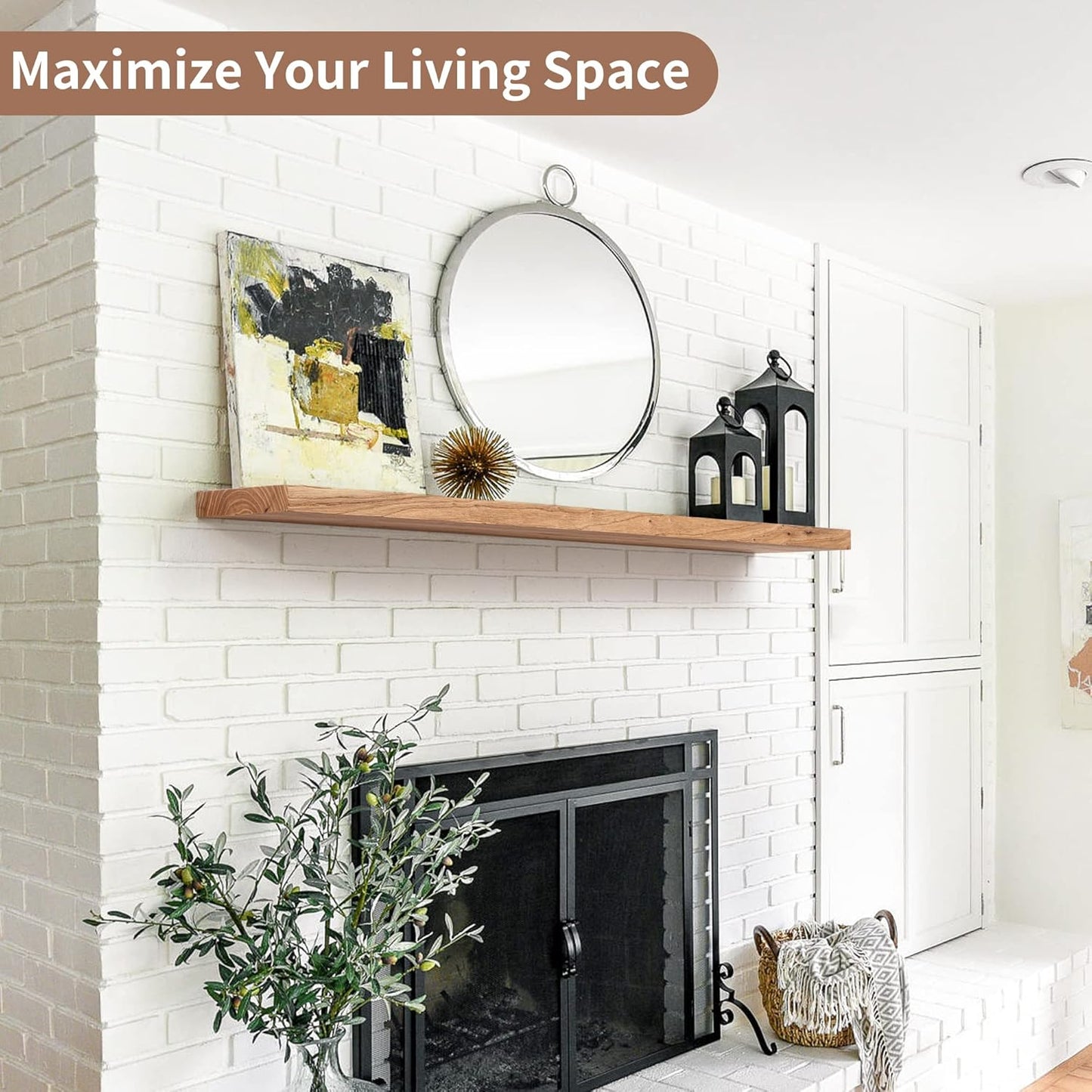 ShelfLoft 48"W x 8"D Rustic Solid Elm Wood Wall Shelves for Storage, Natural-1 Pack