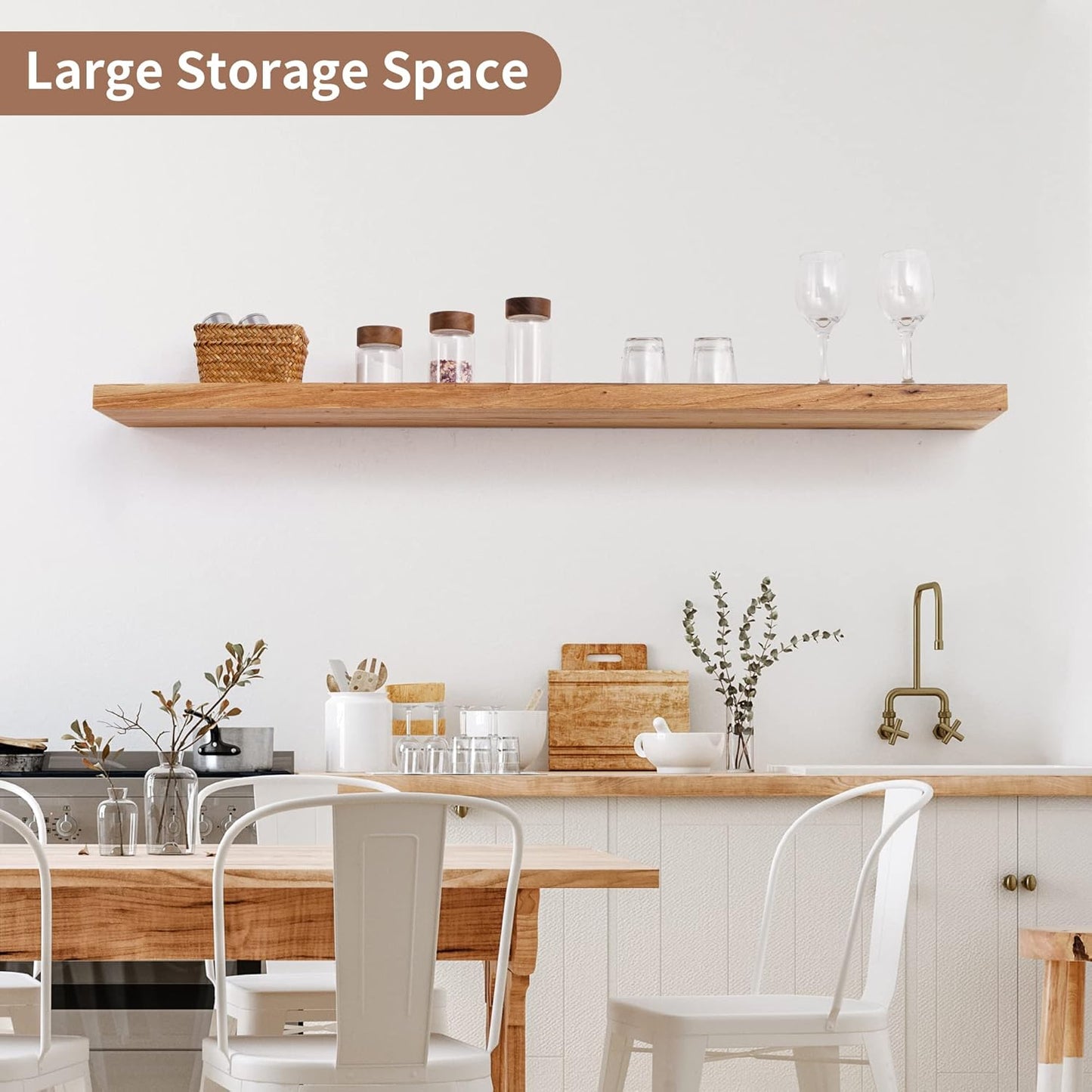 ShelfLoft 48"W x 8"D Rustic Solid Elm Wood Wall Shelves for Storage, Natural-1 Pack