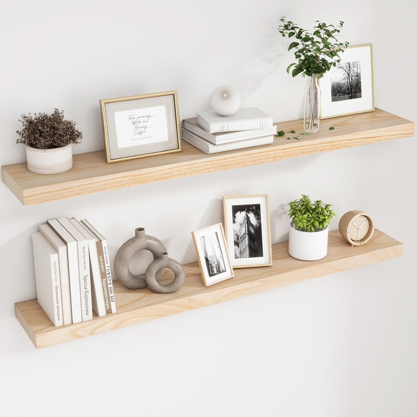 ShelfLoft 6.7"D x 1.4"H Natural Paulownia Wood Wall Display Decor Floating Shelves