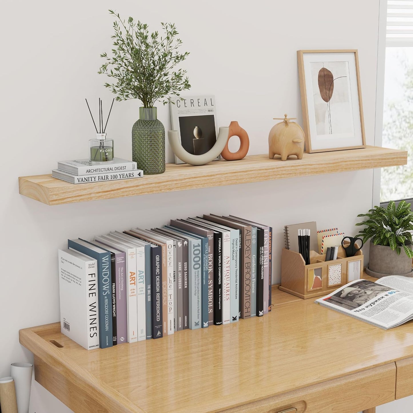 ShelfLoft 48"W x 6.7"D Paulownia Wood Wall Display Decor Floating Shelves,Natural-2 Pack