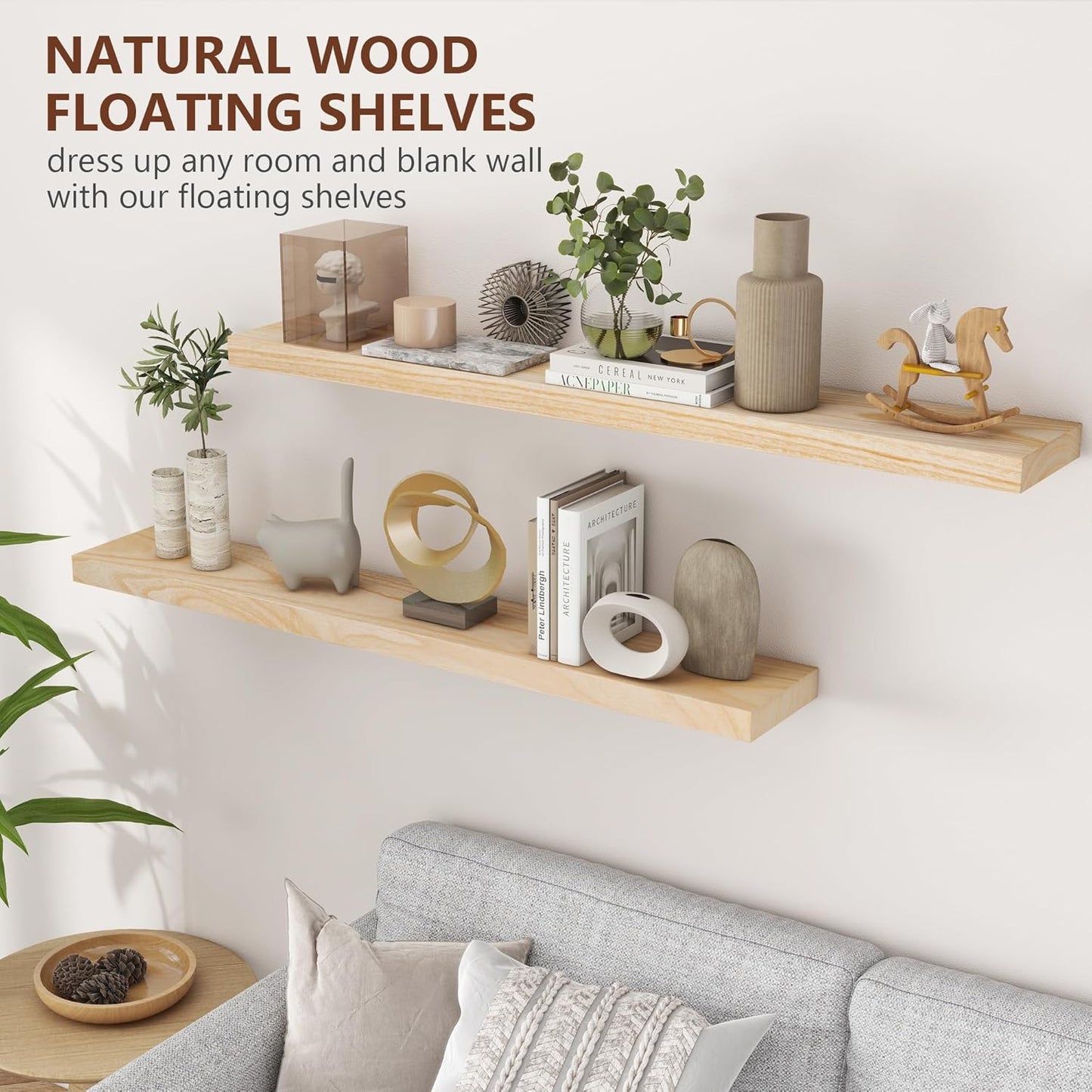 ShelfLoft 6.7"D x 1.4"H Natural Paulownia Wood Wall Display Decor Floating Shelves
