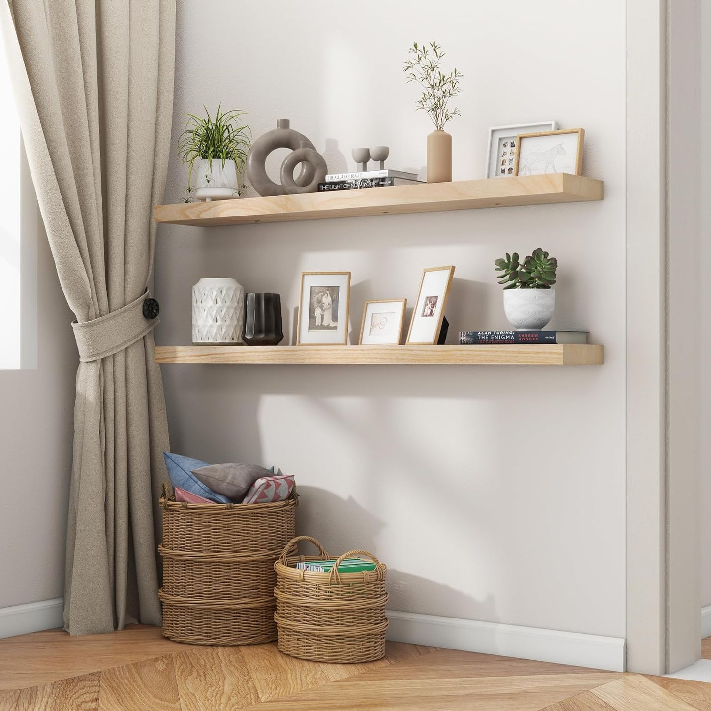 ShelfLoft 48" Wide x 6.7" Deep Paulownia Wood Wall Display Decor Floating Shelves,2 Pack