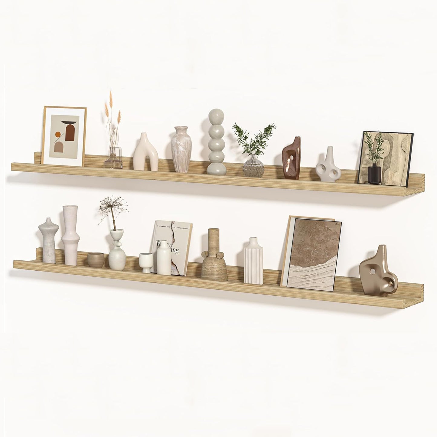 Shelfloft 4.7 Inch Deep Picture Ledge Shelf Rustic Fir Hardwood Floating Wall Shelves with Lip