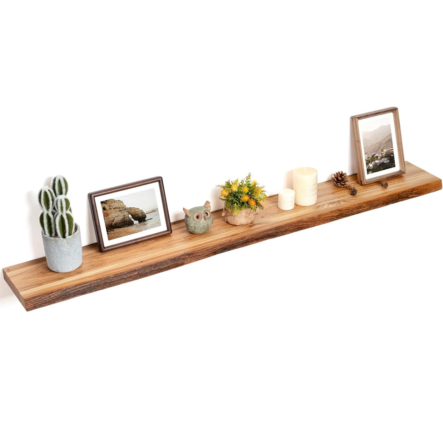 ShelfLoft 8 Inch Deep Live Edge Solid Elm Wood Floating Shelves