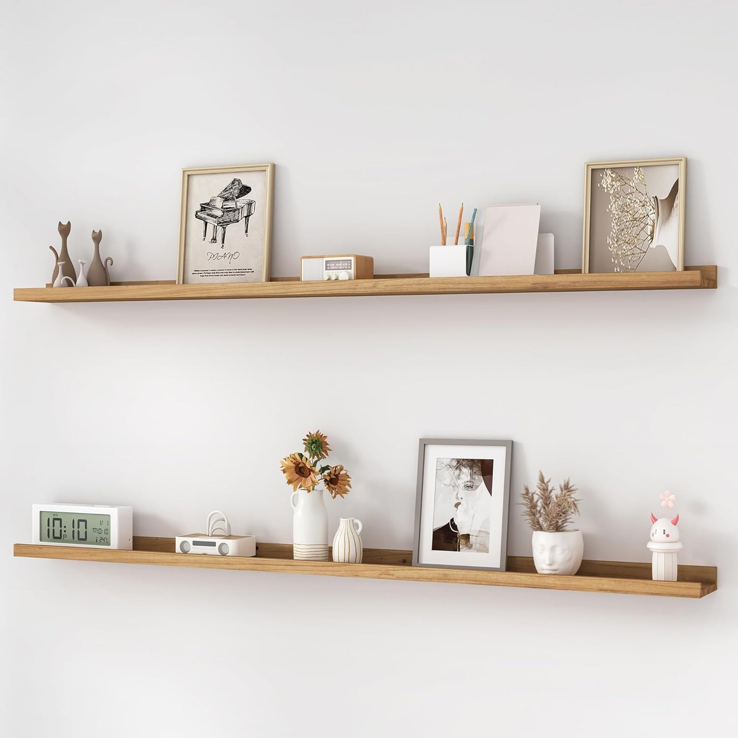 ShelfLoft 4.7 Inch Deep Picture Ledge Shelf Elm Wood Floating Shelves for Wall, Set of 2