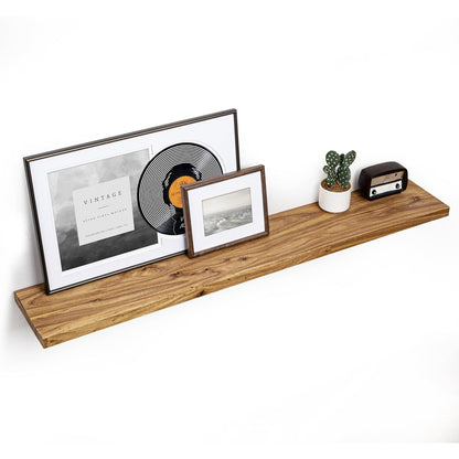 ShelfLoft 55" Wide x 9.3" Deep Flat Edge Reclaimed Old Elm Wood Floating Shelves,2 Pack