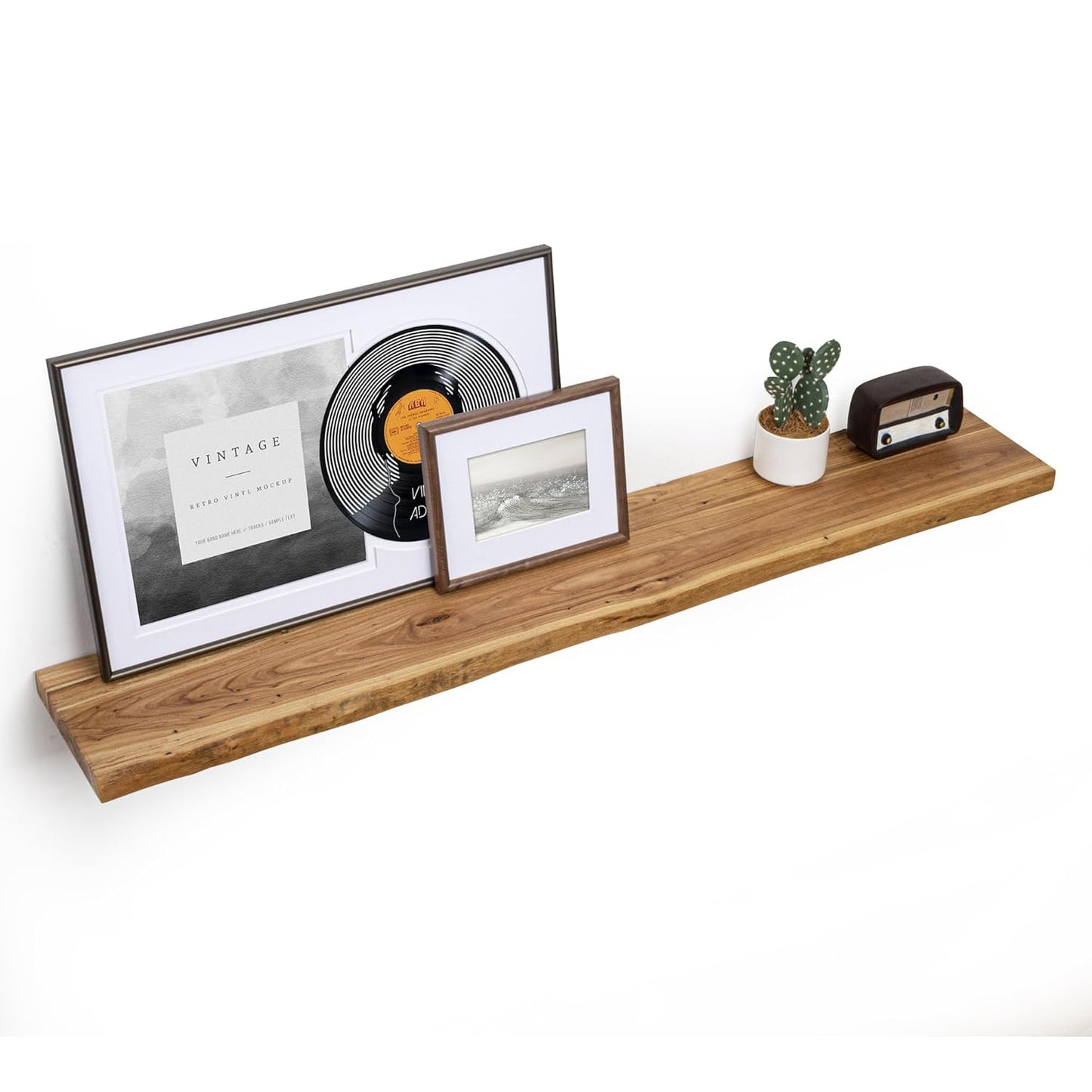 ShelfLoft 55" Wide x 9.3" Deep Live Edge Reclaimed Old Elm Wood Floating Shelves,2 Pack