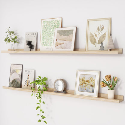 ShelfLoft 5.1 Inch Deep Picture Ledge Shelf Pine Wood Floating Shelves,Set of 2