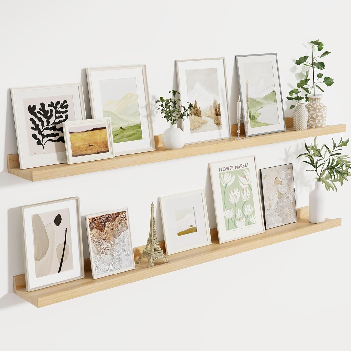 ShelfLoft 5.12 Inch Deep Picture Ledge Shelf Paulownia Wood Wall Floating Shelves with Lip for Nursery Books