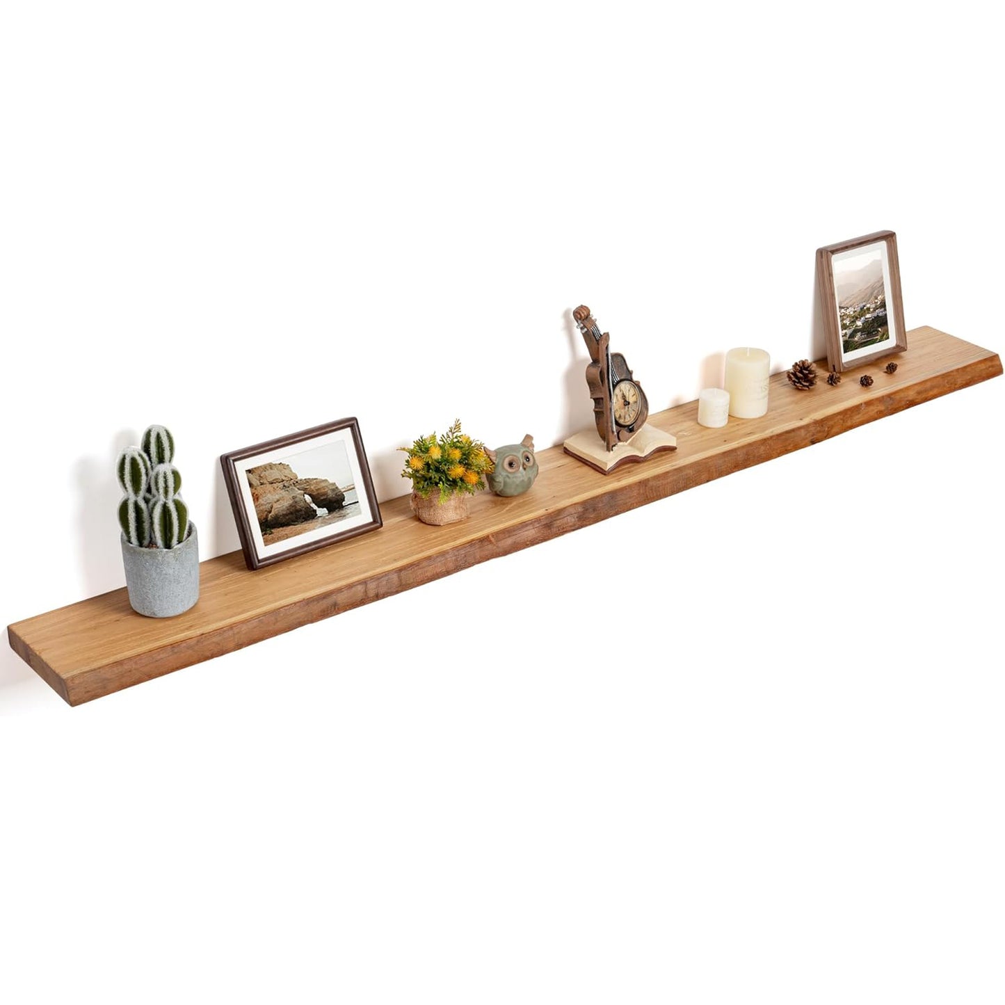 ShelfLoft 8 Inch Deep Live Edge Solid Elm Wood Floating Shelves