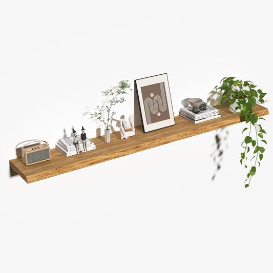 ShelfLoft 72" Wide x 9.3" Deep Live Edge Reclaimed Old Elm Wood Floating Shelves,2 Pack