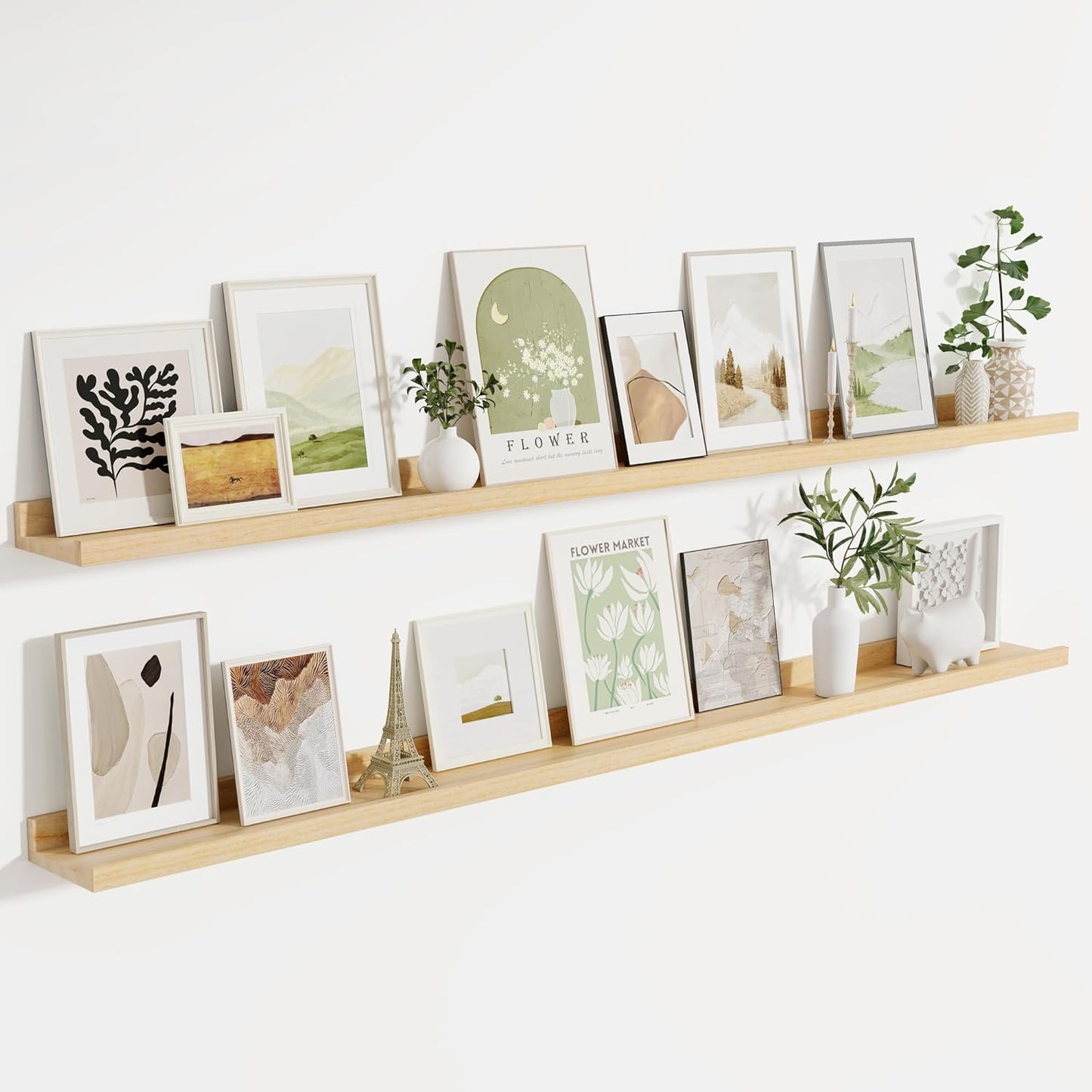 ShelfLoft 5.12 Inch Deep Picture Ledge Shelf Paulownia Wood Wall Floating Shelves with Lip for Nursery Books