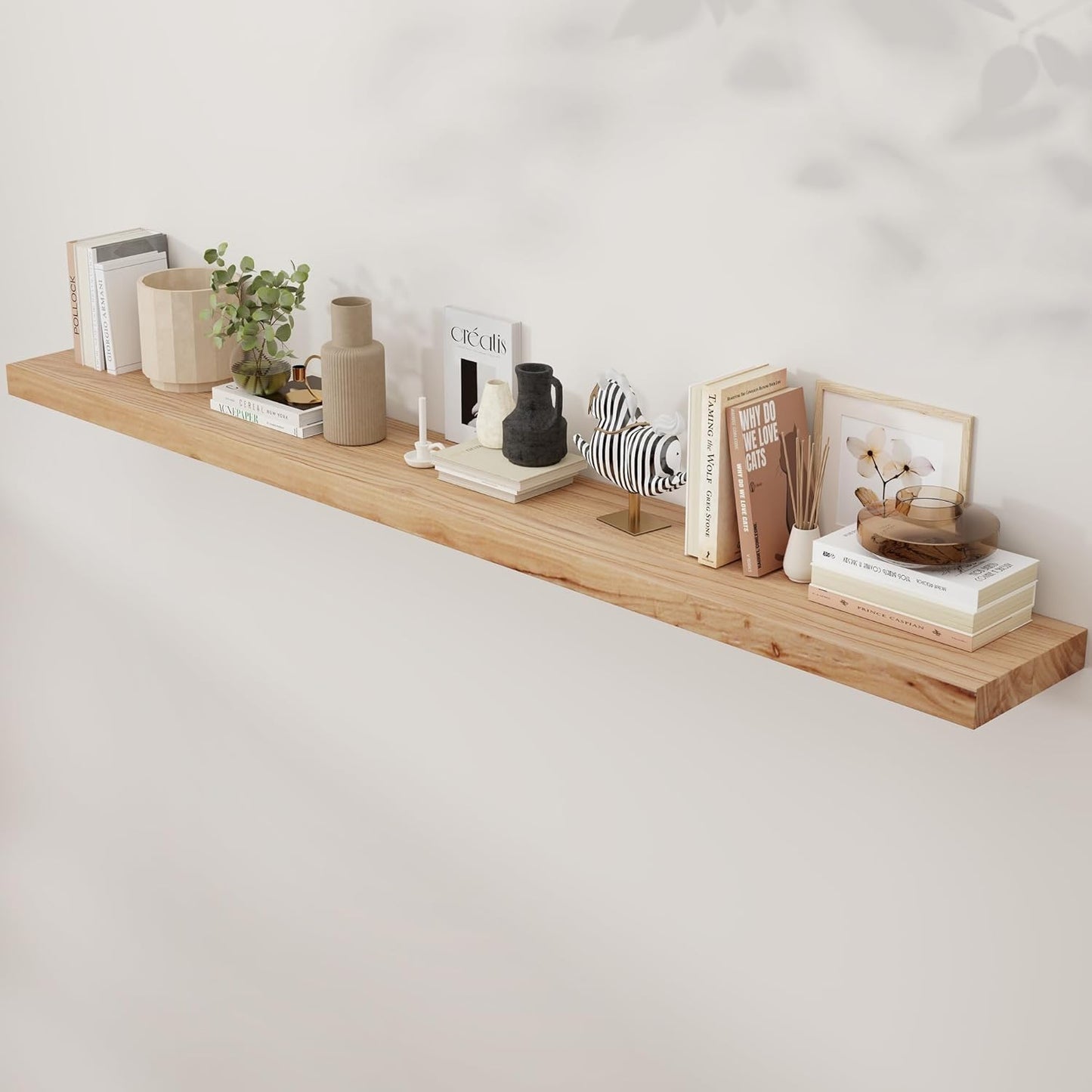 ShelfLoft 8"D x 1.5"H Rustic Natural Solid Elm Wood Wall Shelves for Storage