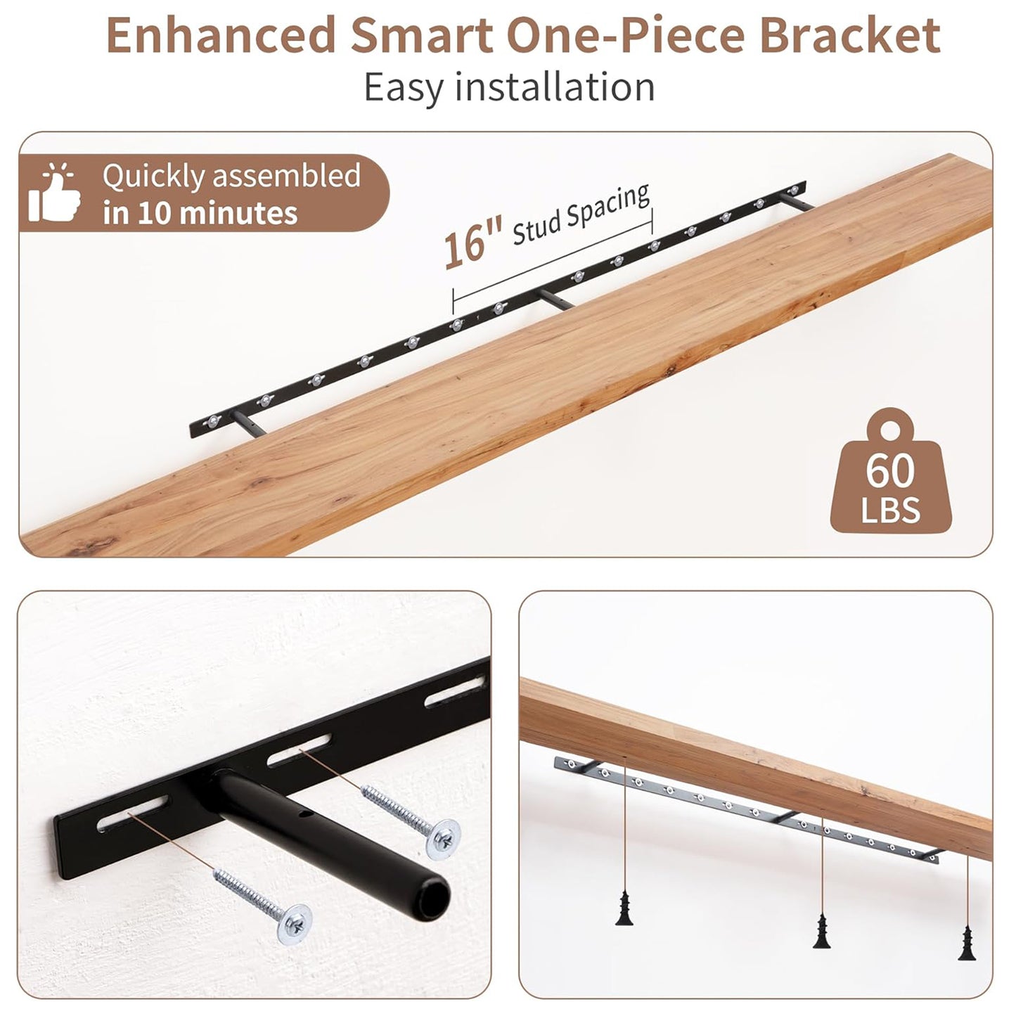 ShelfLoft 72"W x 8"D Rustic Solid Elm Wood Wall Shelves for Storage, Natural-1 Pack