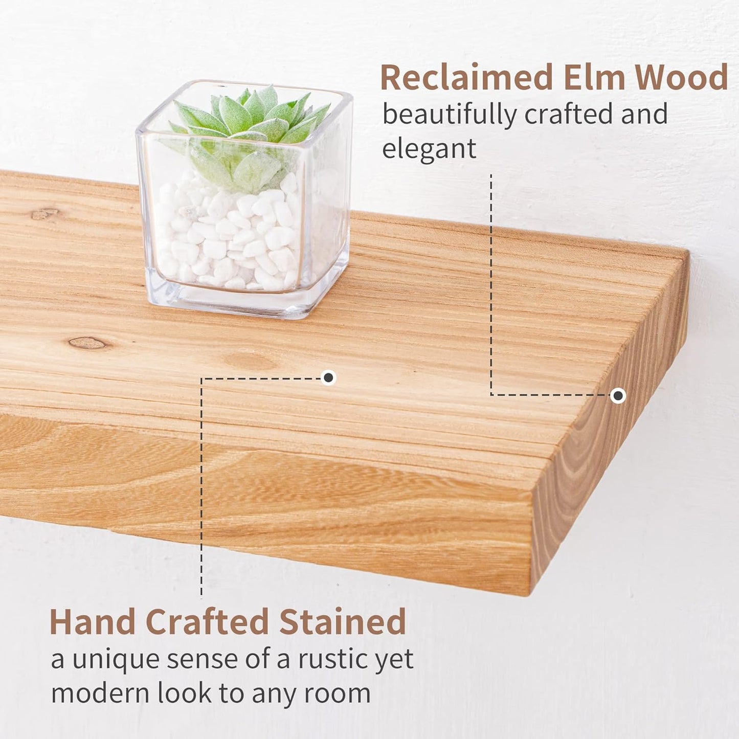 ShelfLoft 72"W x 8"D Rustic Solid Elm Wood Wall Shelves for Storage, Natural-1 Pack