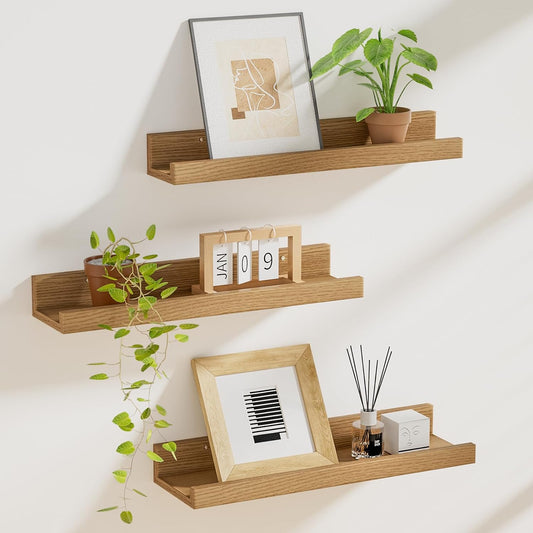 ShelfLoft 5.7"D x 2"H Natural Oak Picture Ledge Shelf Floating Shelves,3 Pack