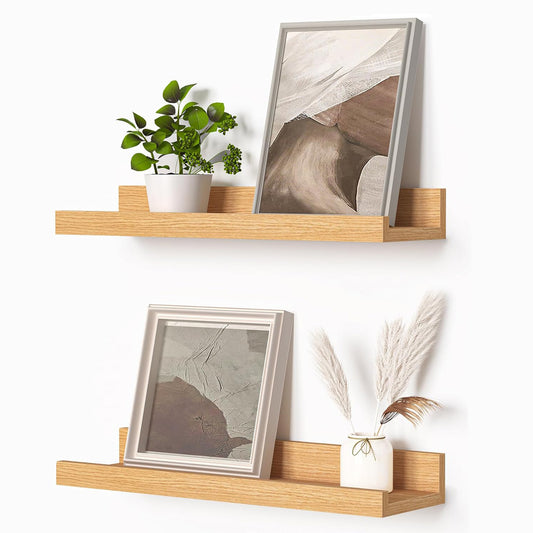 ShelfLoft 4.5"D x 1.9"H Natural Oak Picture Ledge Shelf Wall Floating Shelves with Lip,Set of 2