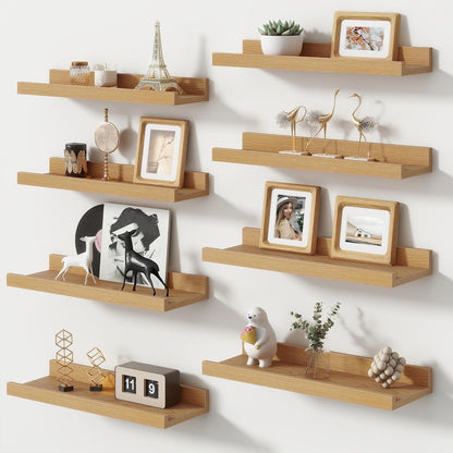 ShelfLoft 16" Wide x 4.4" Deep Picture Ledge Floating Shelves, Natural Oak-8 Pack