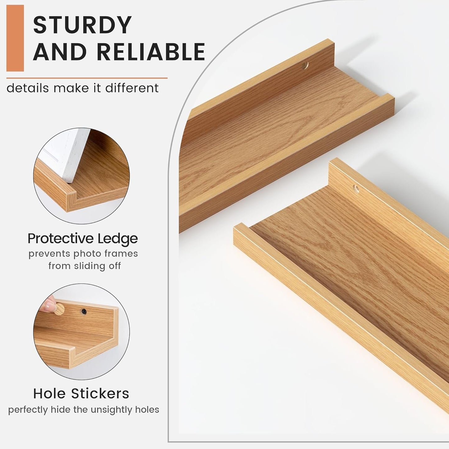 ShelfLoft 4.7"D x 2"H Natural Oak Picture Ledge Floating Shelves