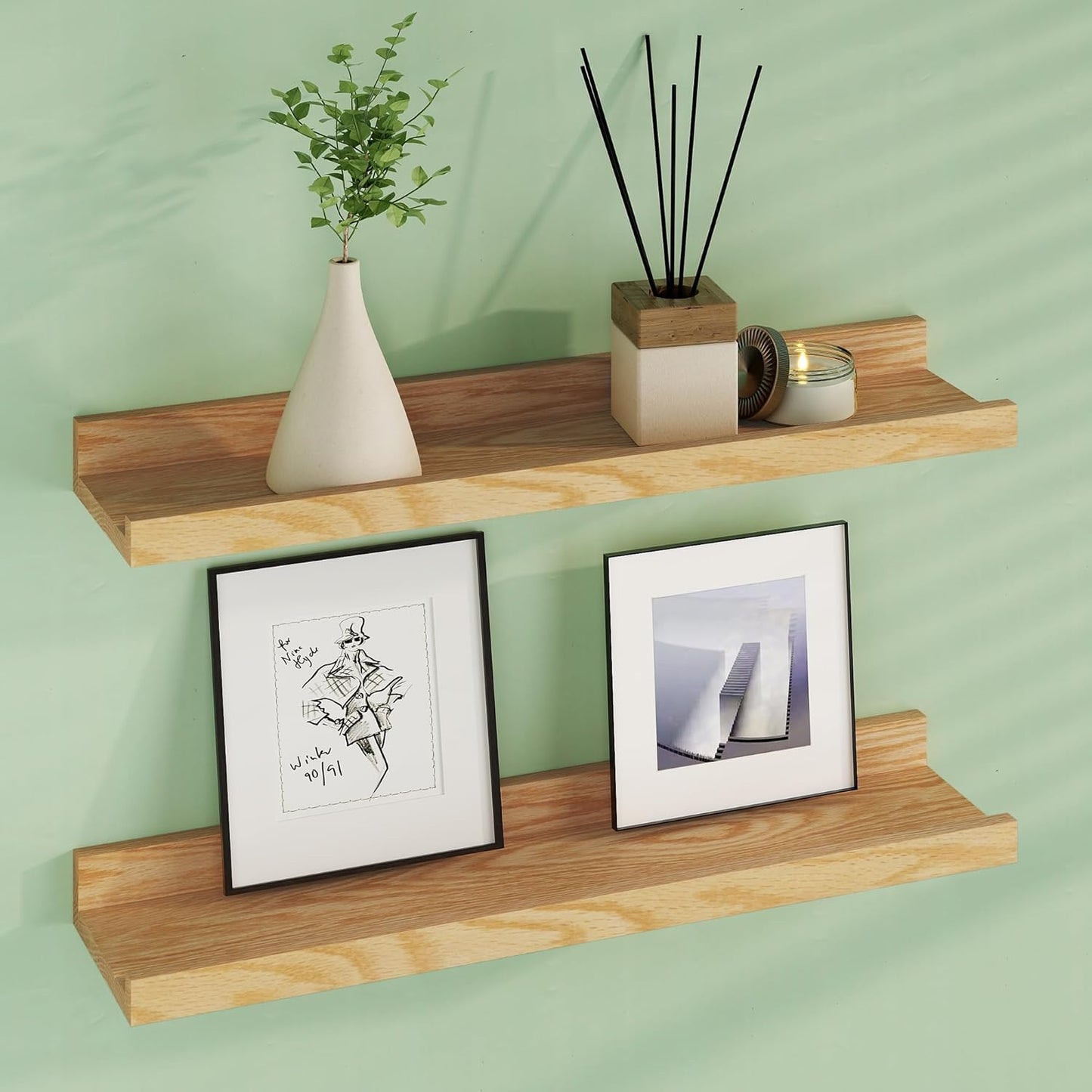 ShelfLoft 4.7 Inch Deep Solid Oak Wood Picture Ledge Floating Shelves,Set of 2