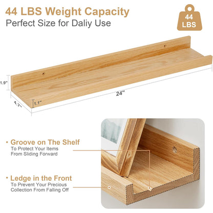 ShelfLoft 4.7"D x 1.9"H Natural Solid Oak Wood Picture Ledge Floating Shelves,Set of 2