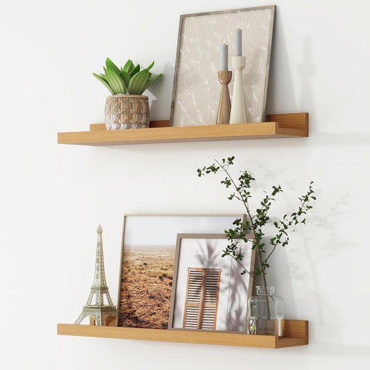 ShelfLoft 24" Wide x 4.7" Deep Picture Ledge Floating Shelves, Natural Oak-2 Pack