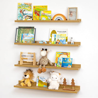 ShelfLoft 6.25"D x 2"H Natural Oak Picture Ledge Floating Shelves Nursery Bookself,Set of 4