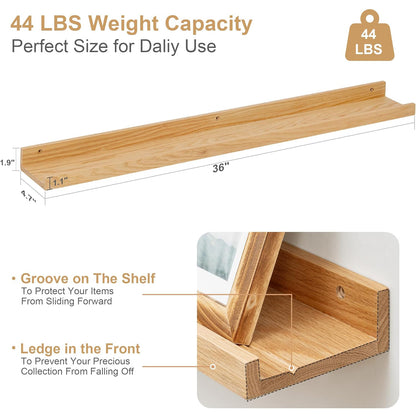 ShelfLoft 4.7"D x 1.9"H Natural Solid Oak Wood Picture Ledge Floating Shelves,Set of 2