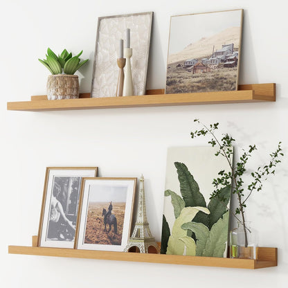 ShelfLoft 36" Wide x 4.7" Deep Picture Ledge Floating Shelves, Natural Oak-2 Pack