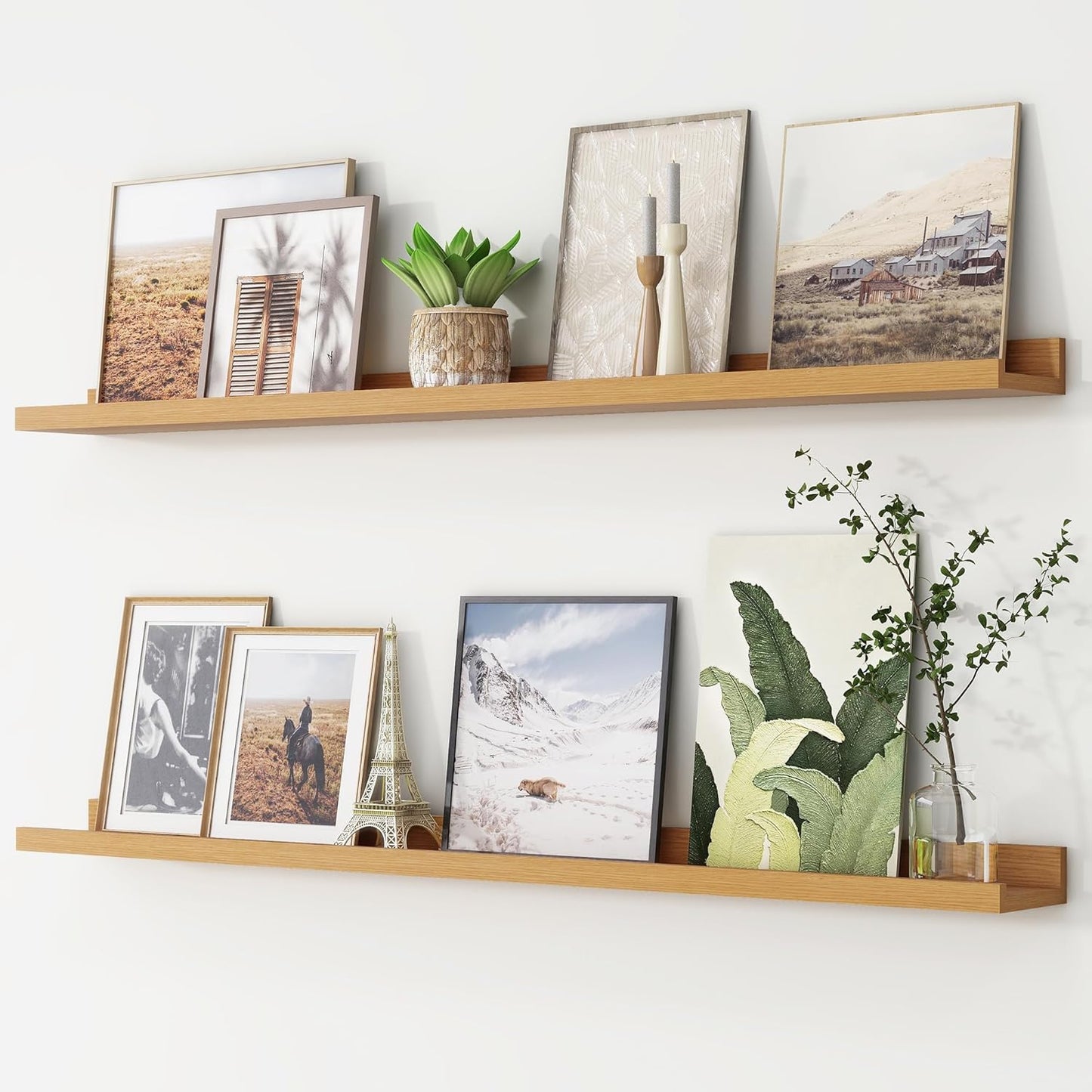 ShelfLoft 4.7"D x 2"H Natural Oak Picture Ledge Floating Shelves