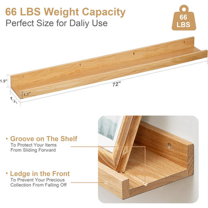 ShelfLoft 4.7"D x 1.9"H Natural Solid Oak Wood Picture Ledge Floating Shelves,Set of 2